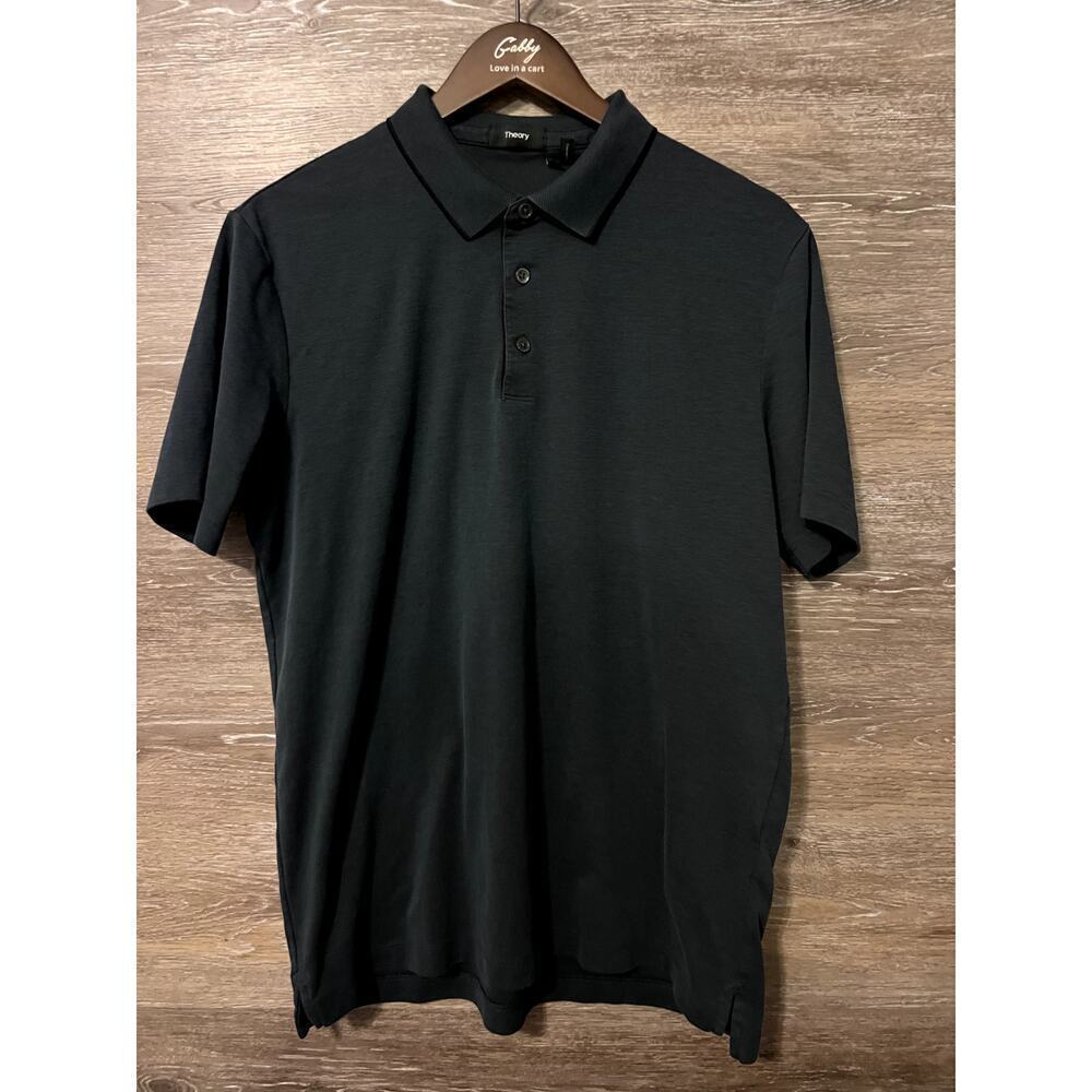Theory Men Polo shirt Size Large Dark Gray Preppy Timeless Classic
